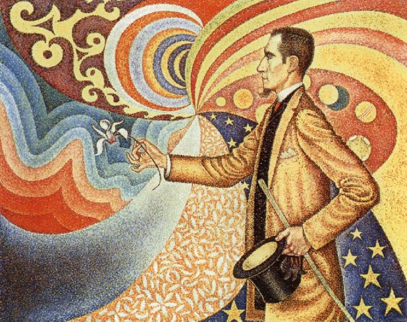 Paul Signac Portrait of Felix Feneon in Front of an Enamel of a Rhythmic Background of Measures and Angles oil painting picture